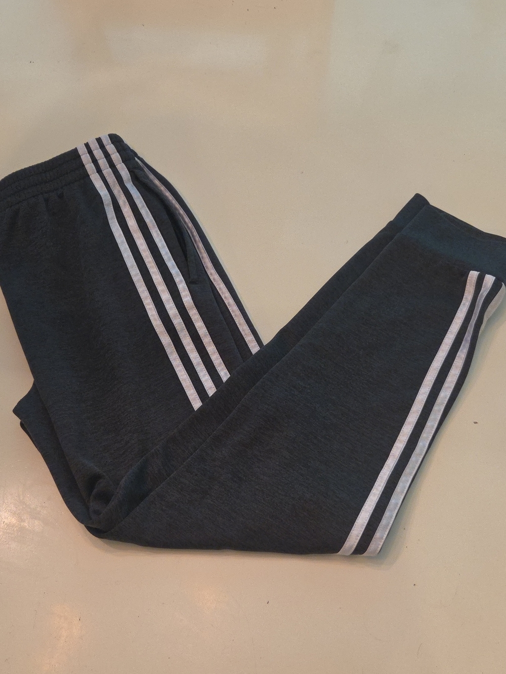 Adidas Dark Charcoal Gray White 3 Stripe Jogger Pants L